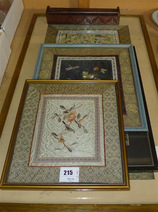 Four Chinese embroidered silk panels